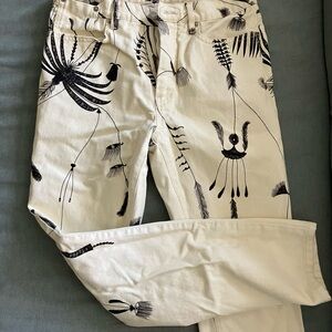 Dries Van Noten Black and White Graphic Print High Waisted Jeans